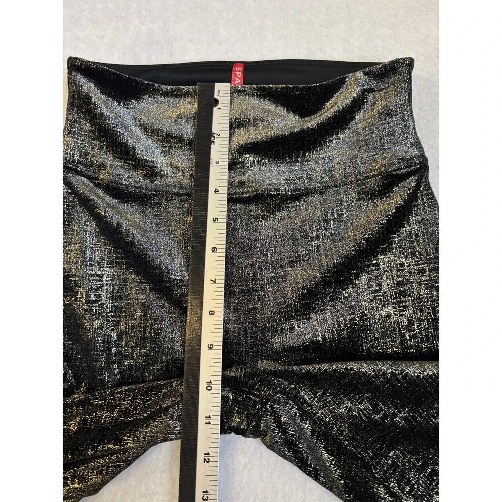 Spanx Women's Small‎ Sexy Velvet Shine Black Gold Metallic Compression Leggings